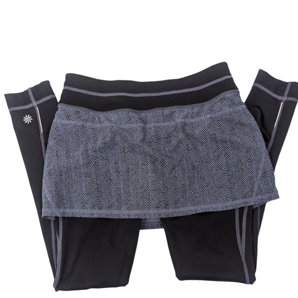 Athleta Skirted Leggings Athletic Pants Tights Womens XS Black Gray 7/8 Length - Picture 2 of 13